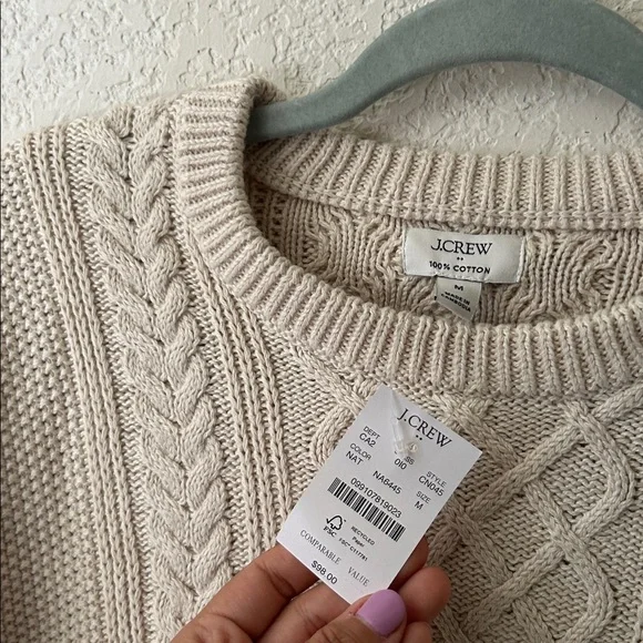 J. Crew Cable crewneck sweater in natural size M NWT $98 - Picture 5 of 6